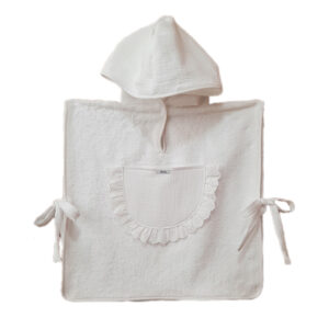 Toalla poncho de rizo de algodón con lazadas y tira bordada